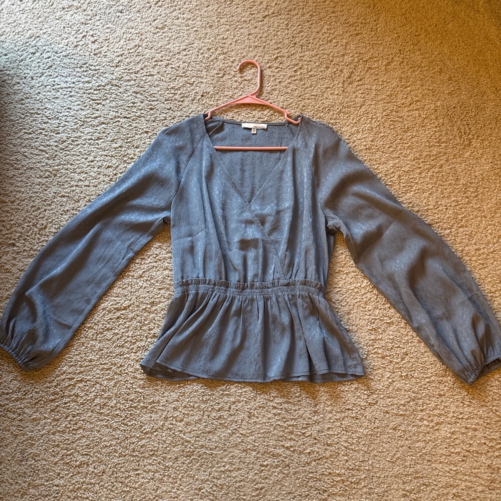 June & Hudson Gray Peplum Blouse